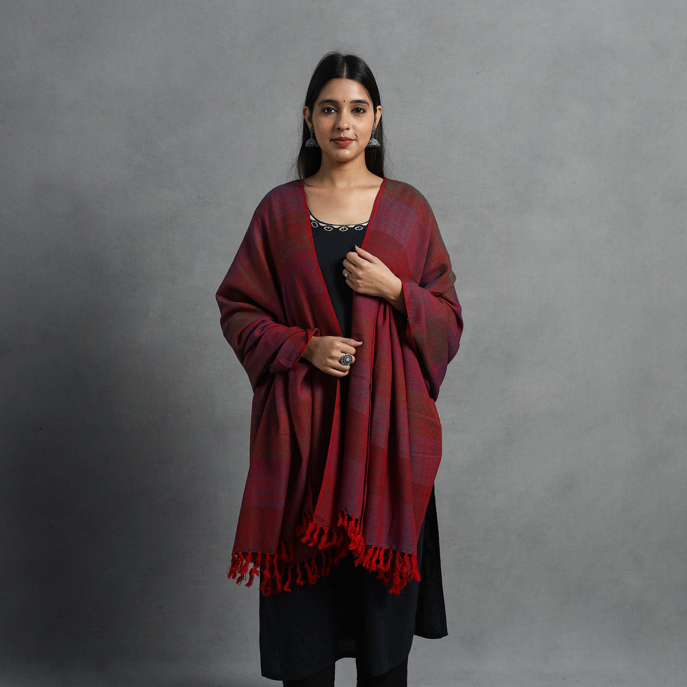 Maroon - Kumaun Handwoven Pure Merino Wool Shawl for Women 50