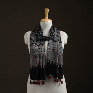 Hand Block Print Natural Dyed Modal Silk Ajrakh Stole 09
