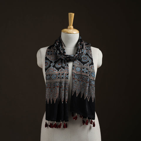 Hand Block Print Natural Dyed Modal Silk Ajrakh Stole 09