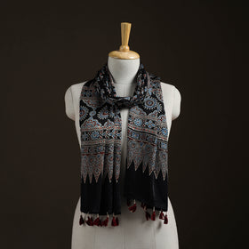 Hand Block Print Natural Dyed Modal Silk Ajrakh Stole 09