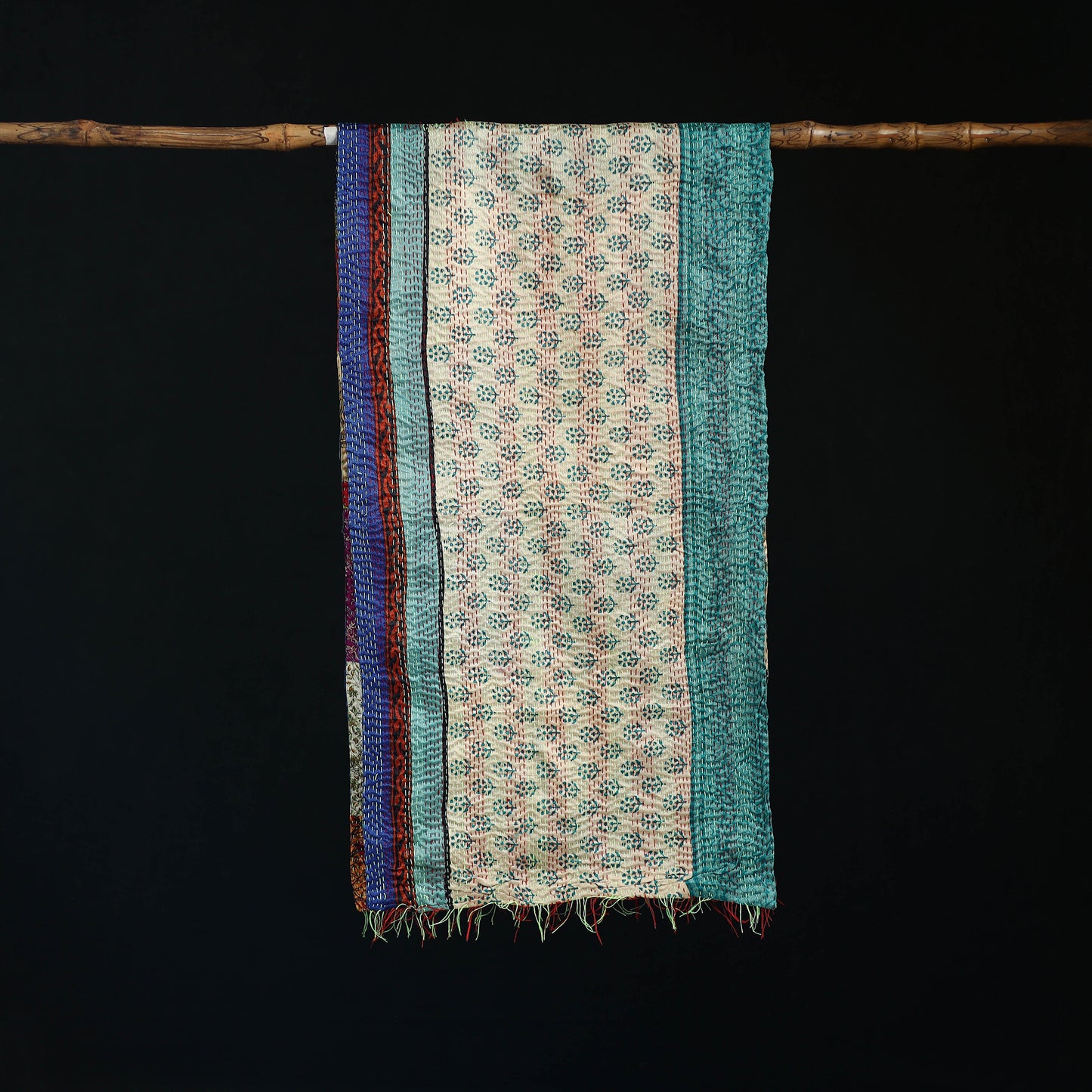 Bengal Kantha Handwork Patchwork Reversible Silk Stole 20