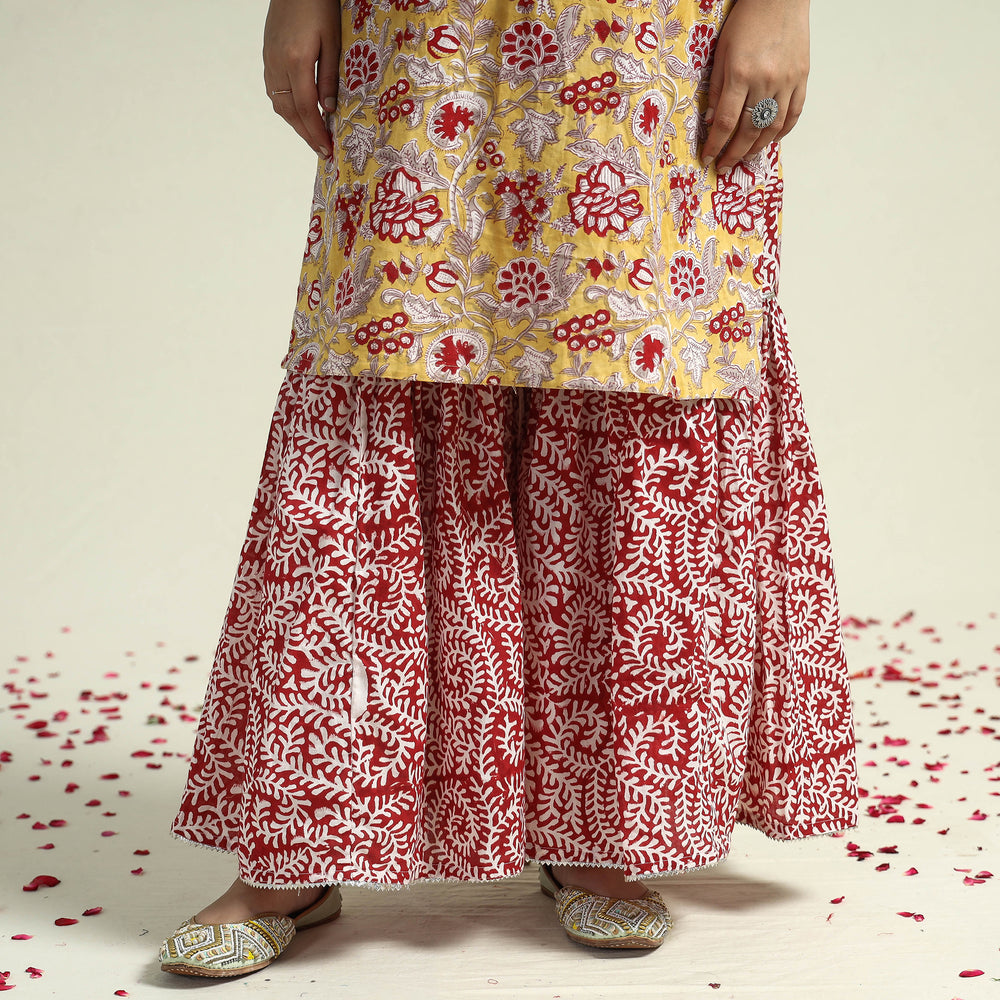 Sanganeri Block Printed Cotton Kurta with Sharara Set