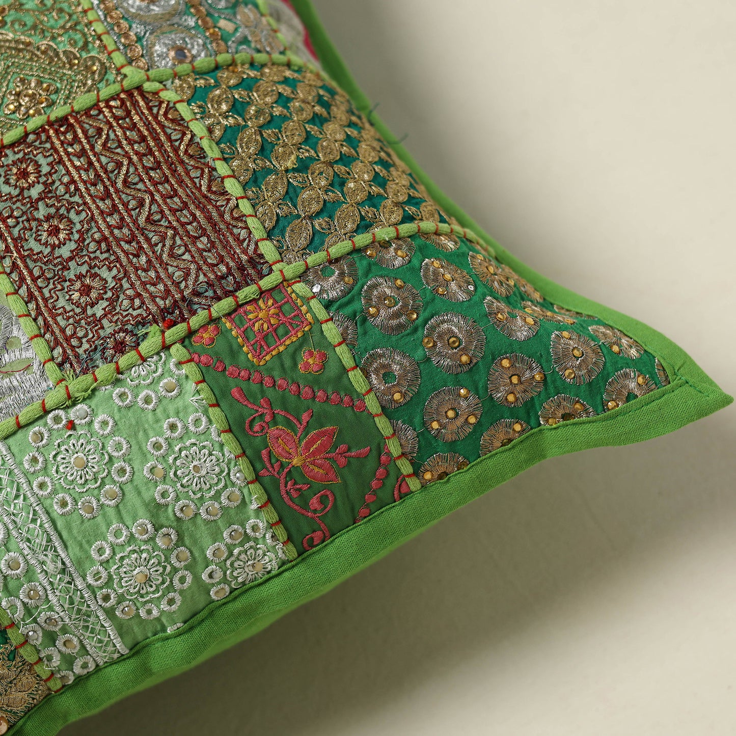 Khambadiya Patchwork Hand Embroidered Cushion Cover 06