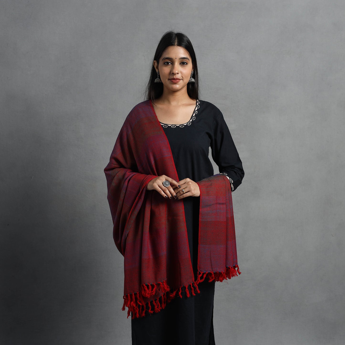 Maroon - Kumaun Handwoven Pure Merino Wool Shawl for Women 50