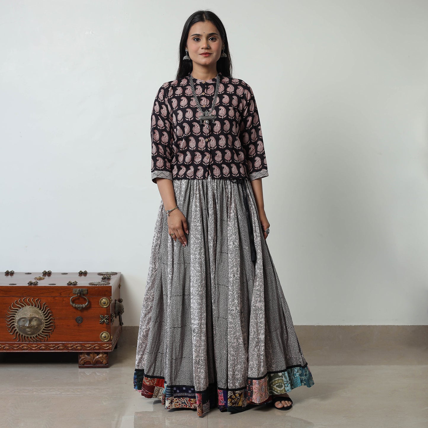 Grey - Bagh Print Skirt with 24 Kali Patchwork 13