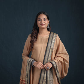 Brown - dharwad cotton suit set with dupatta for women 04