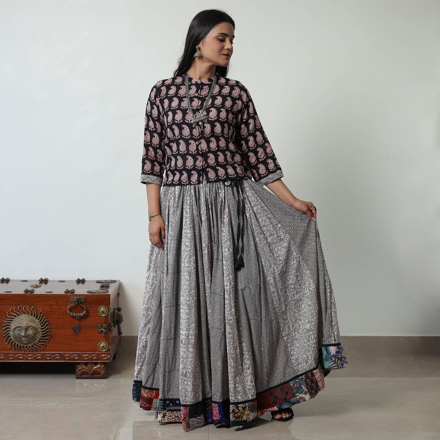 Grey - Bagh Print Skirt with 24 Kali Patchwork 13