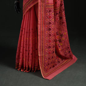 Pink - Bengal Kantha Hand Embroidery Silk Cotton Chapa Work Saree 70