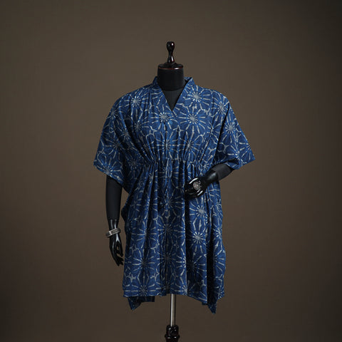 Akola hand block print natural dyed cotton kaftan (medium)
