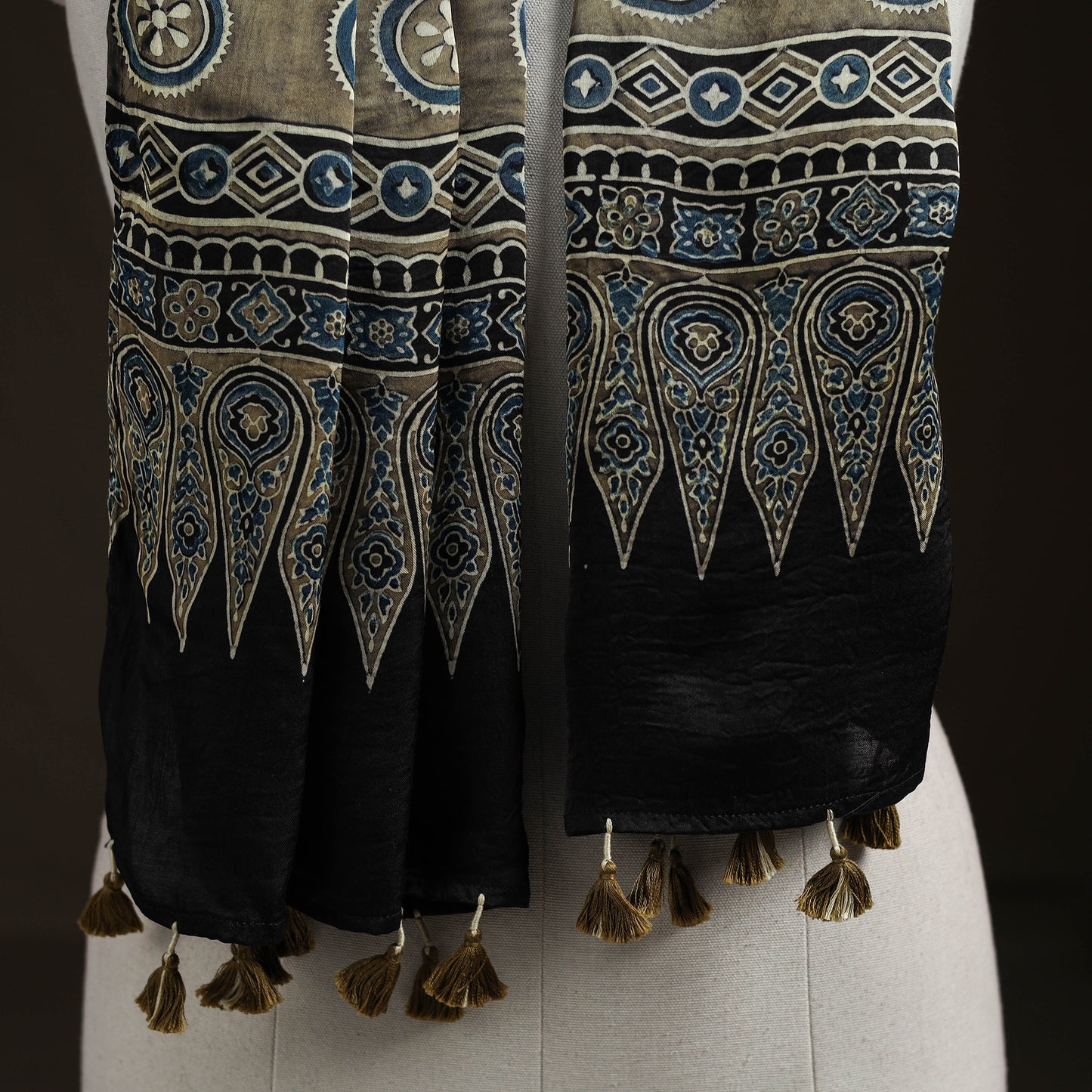 Hand Block Print Natural Dyed Modal Silk Ajrakh Stole 10
