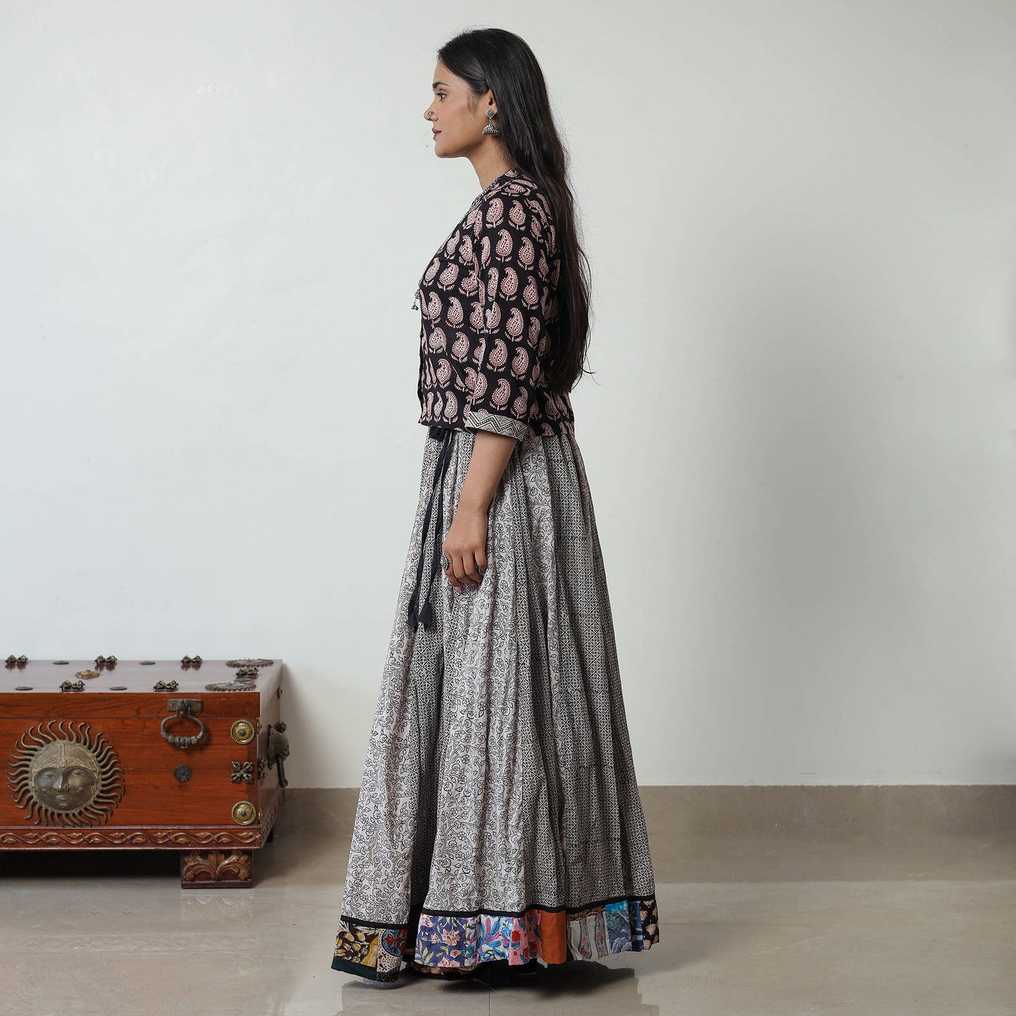 Grey - Bagh Print Skirt with 24 Kali Patchwork 13