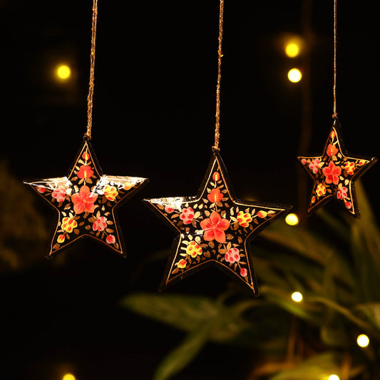 Star - Kashmir Handpainted Wooden Christmas Ornament (Set of 3)