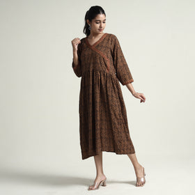 Brown - Bagh Block Printed Cotton Dress
