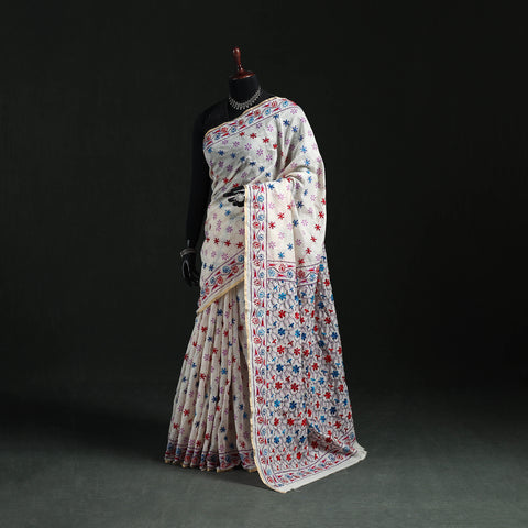 Bengal Kantha Hand Embroidery Silk Cotton Chapa Work Saree 71