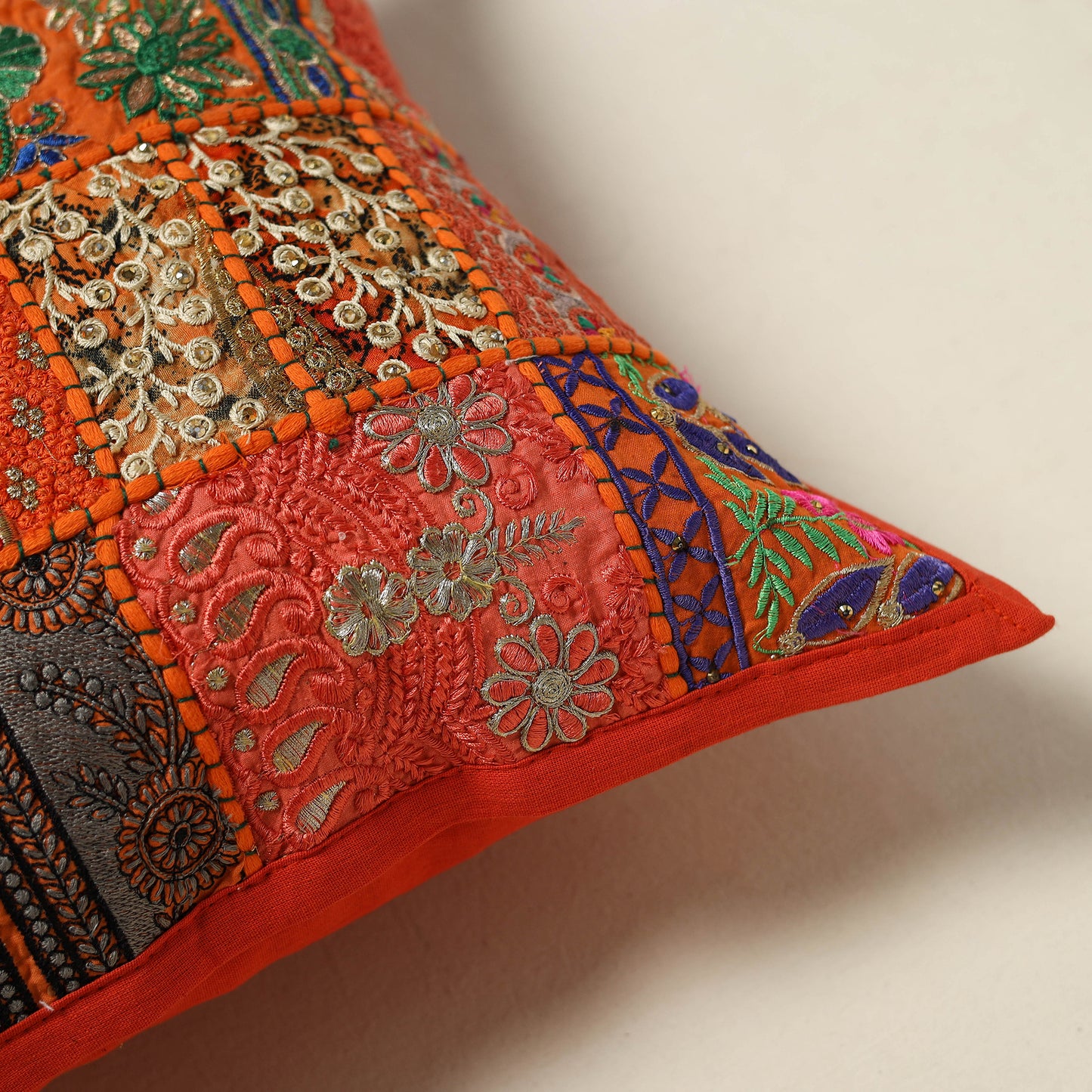 Khambadiya Patchwork Hand Embroidered Cushion Cover 07