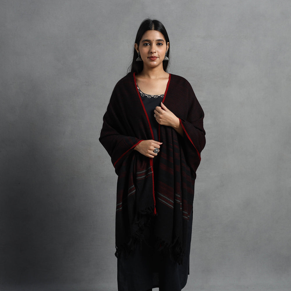 Black - Kumaun Handwoven Pure Merino Wool Shawl for Women 51