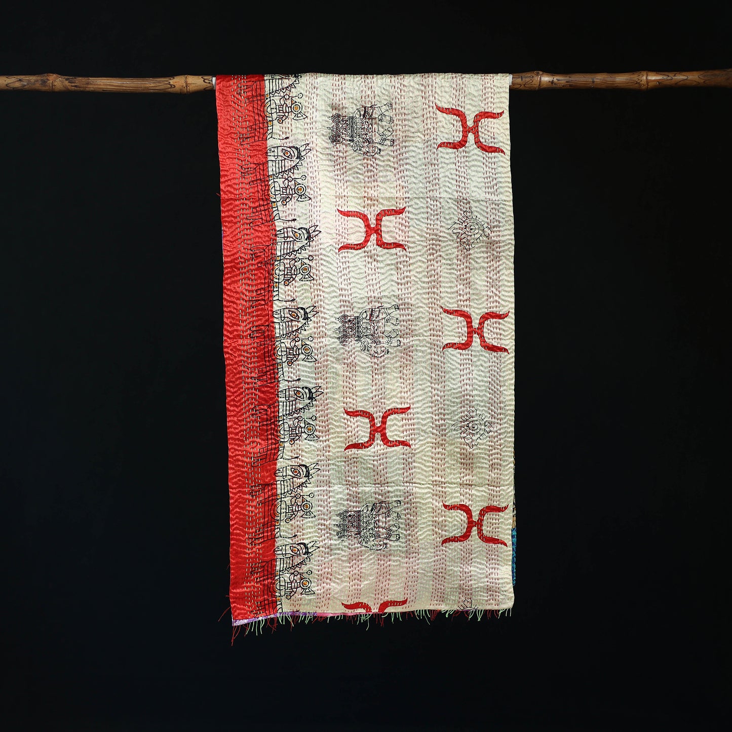 Bengal Kantha Handwork Patchwork Reversible Silk Stole 14