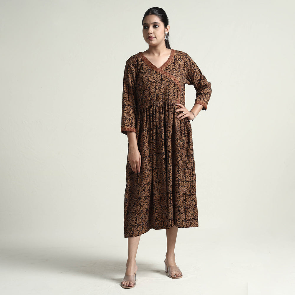 Brown - Bagh Block Printed Cotton Dress