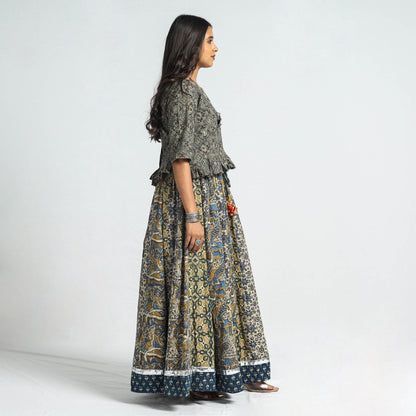 Multicolor - Ajrakh Block Printed 24 Kali Patchwork Cotton Long Skirt