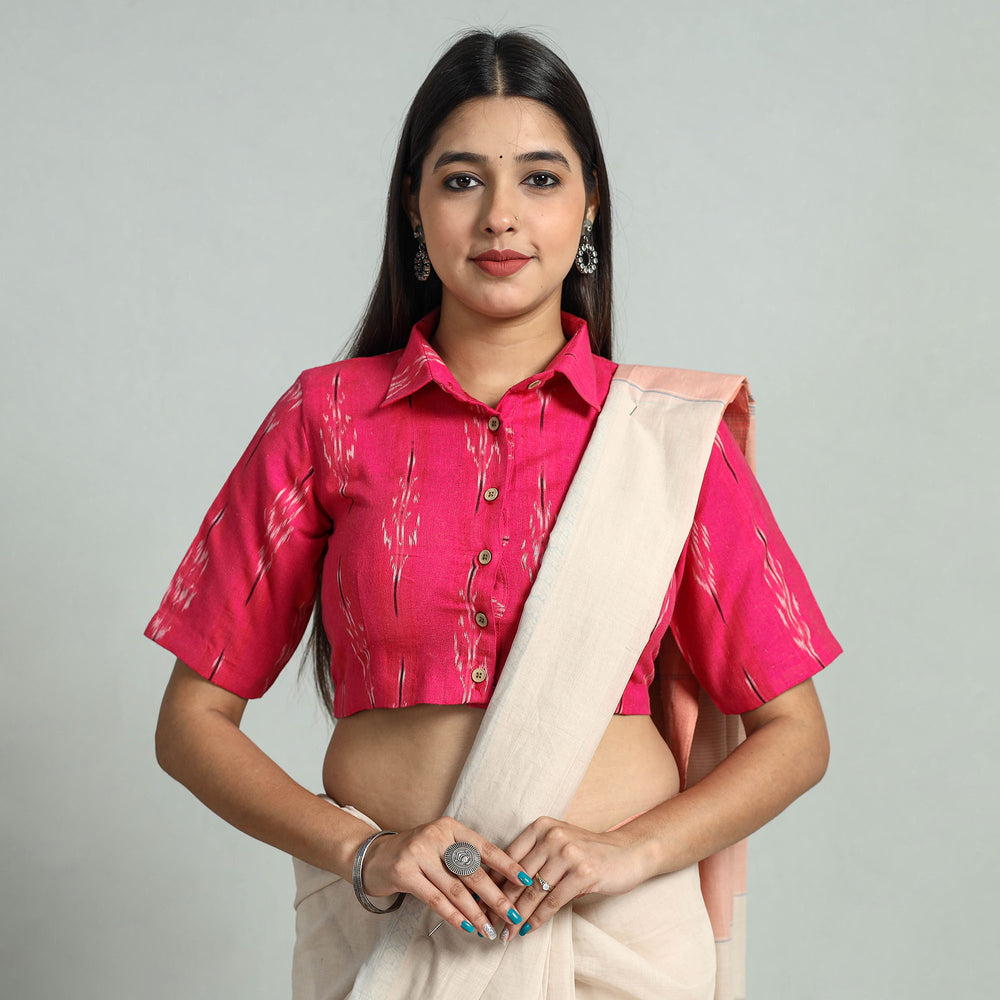 Pink - Pochampally Ikat Cotton Stitched Blouse 26