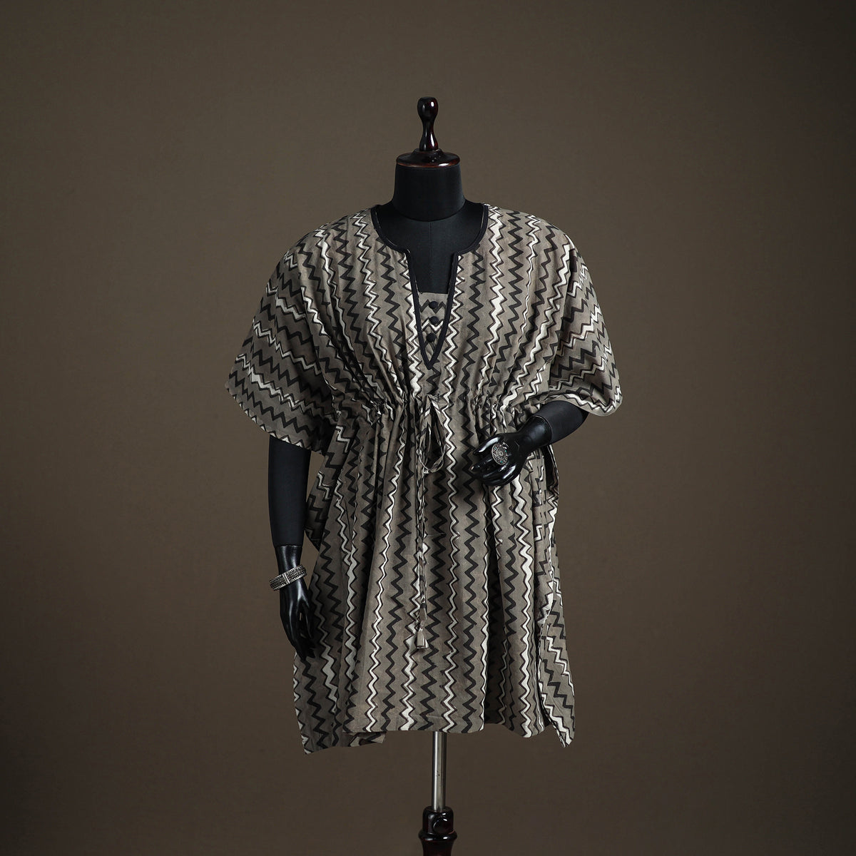 Akola Hand Block Print Natural Dyed Cotton Kaftan (Medium) 154