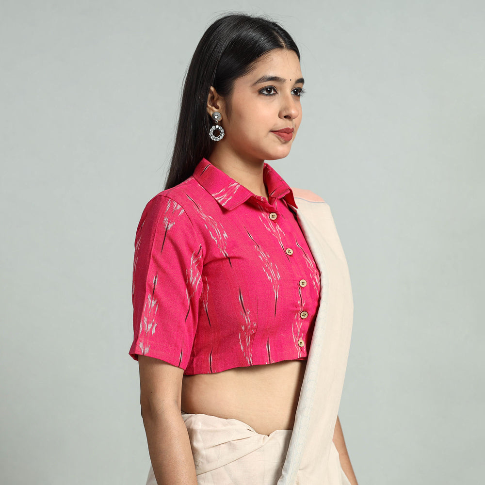 Pink - Pochampally Ikat Cotton Stitched Blouse 26