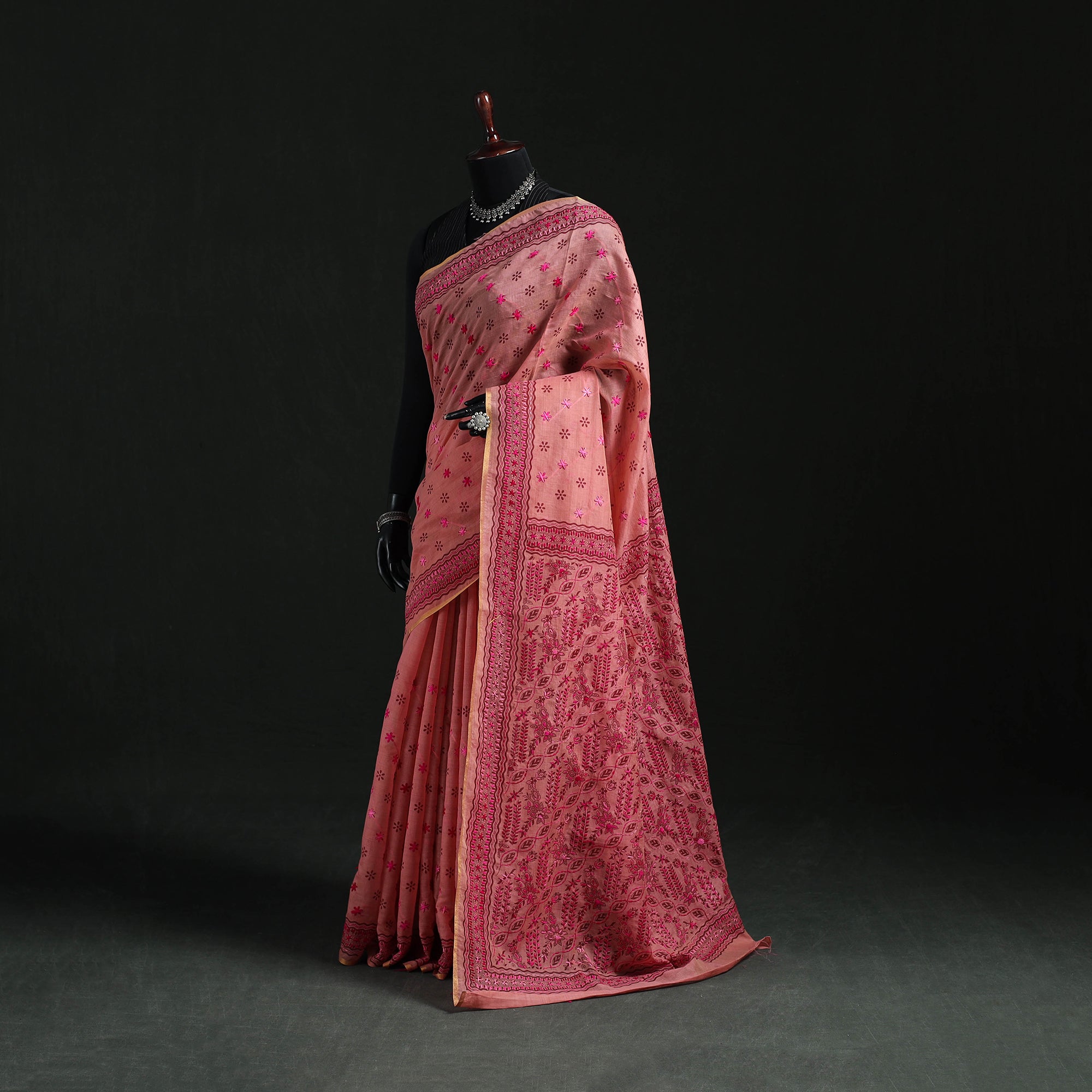Bengal Kantha Hand Embroidery Silk Cotton Chapa Work Saree