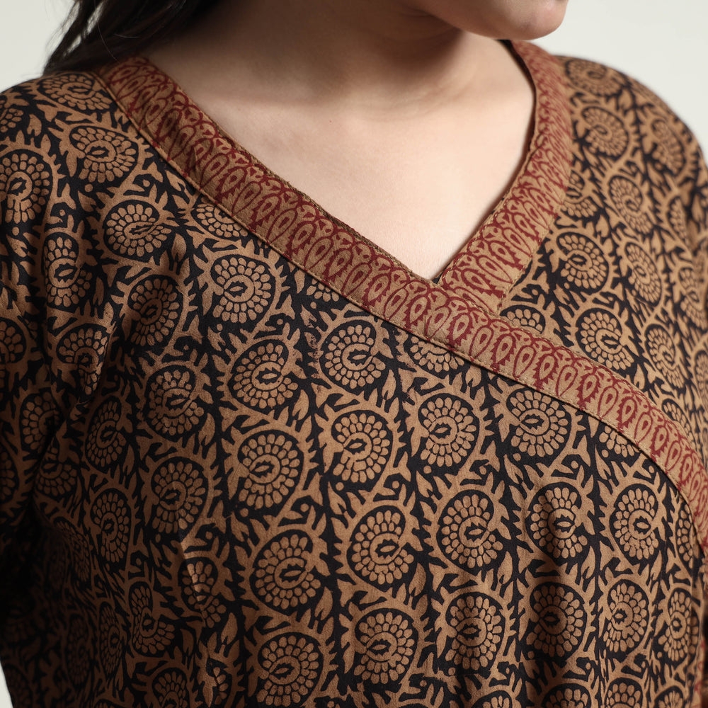 Brown - Bagh Block Printed Cotton Dress