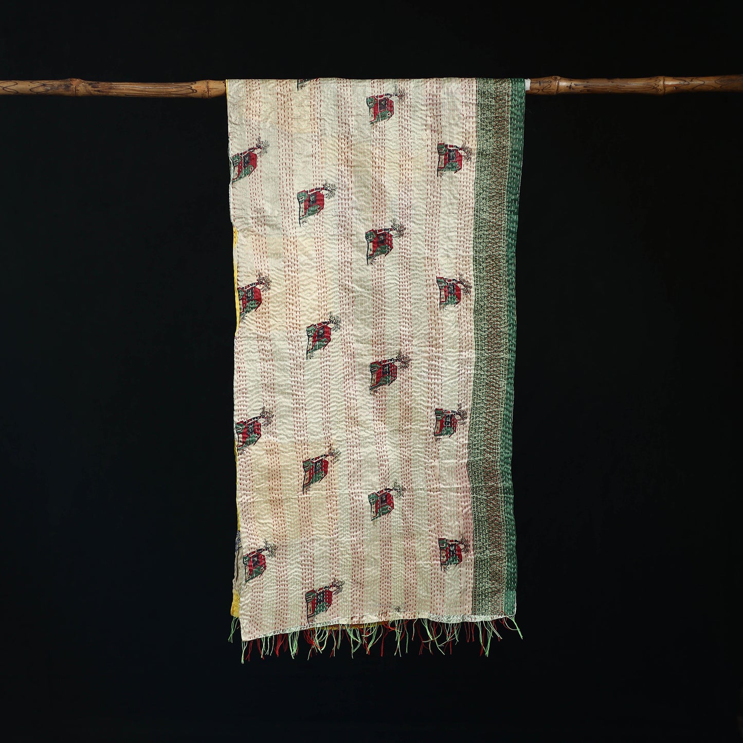 Bengal Kantha Handwork Patchwork Reversible Silk Stole 09