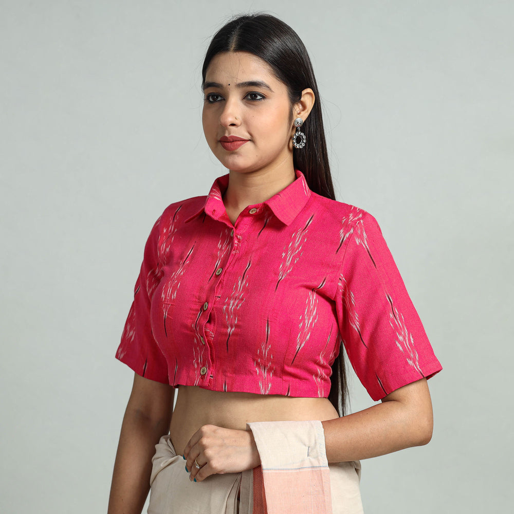 Pink - Pochampally Ikat Cotton Stitched Blouse 26