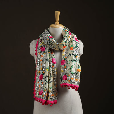 Ranihati Chanderi Silk Hand Embroidered Stole with Pom Pom 250