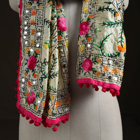 Ranihati Chanderi Silk Hand Embroidered Stole with Pom Pom 250