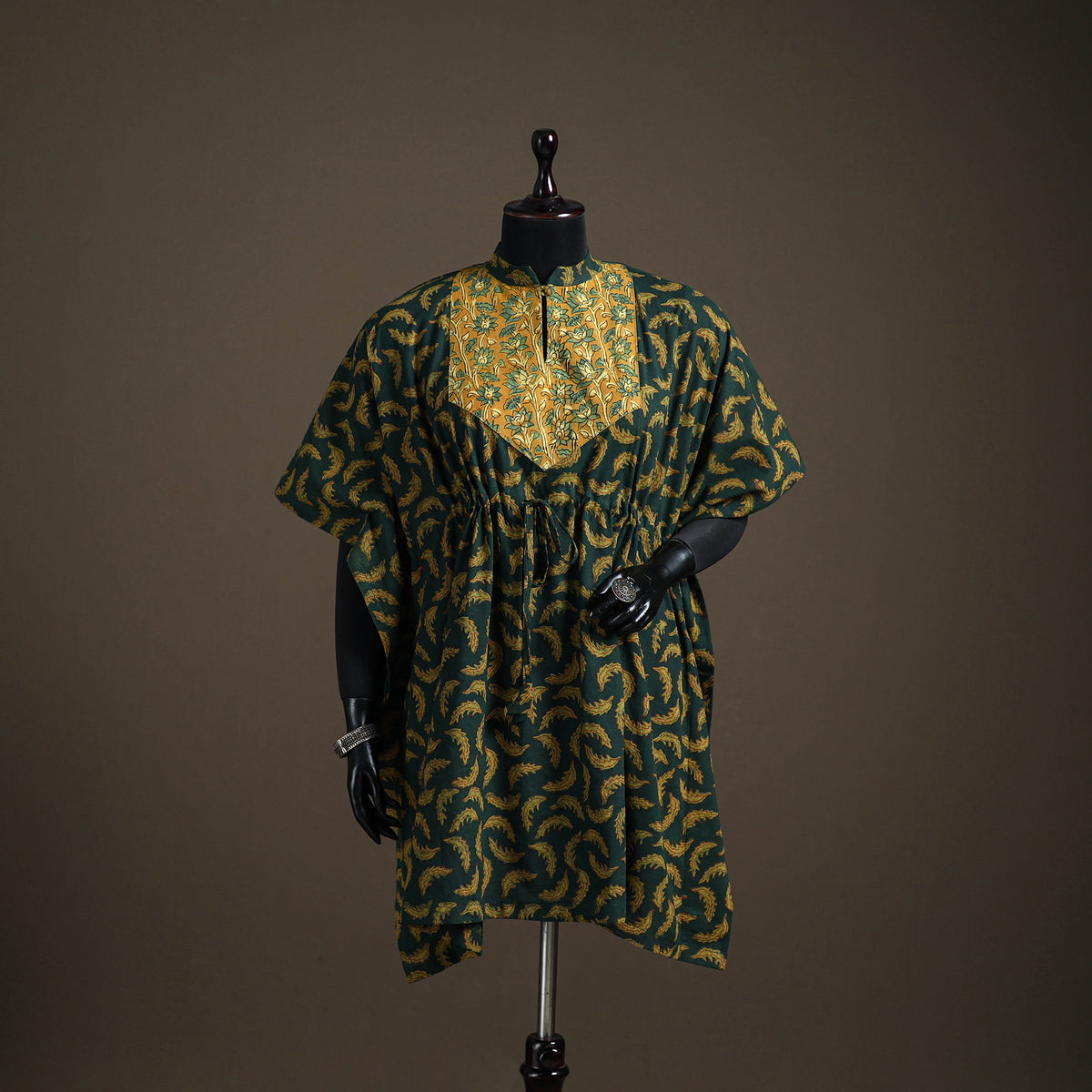 Akola Hand Block Print Natural Dyed Cotton Kaftan (Medium) 156