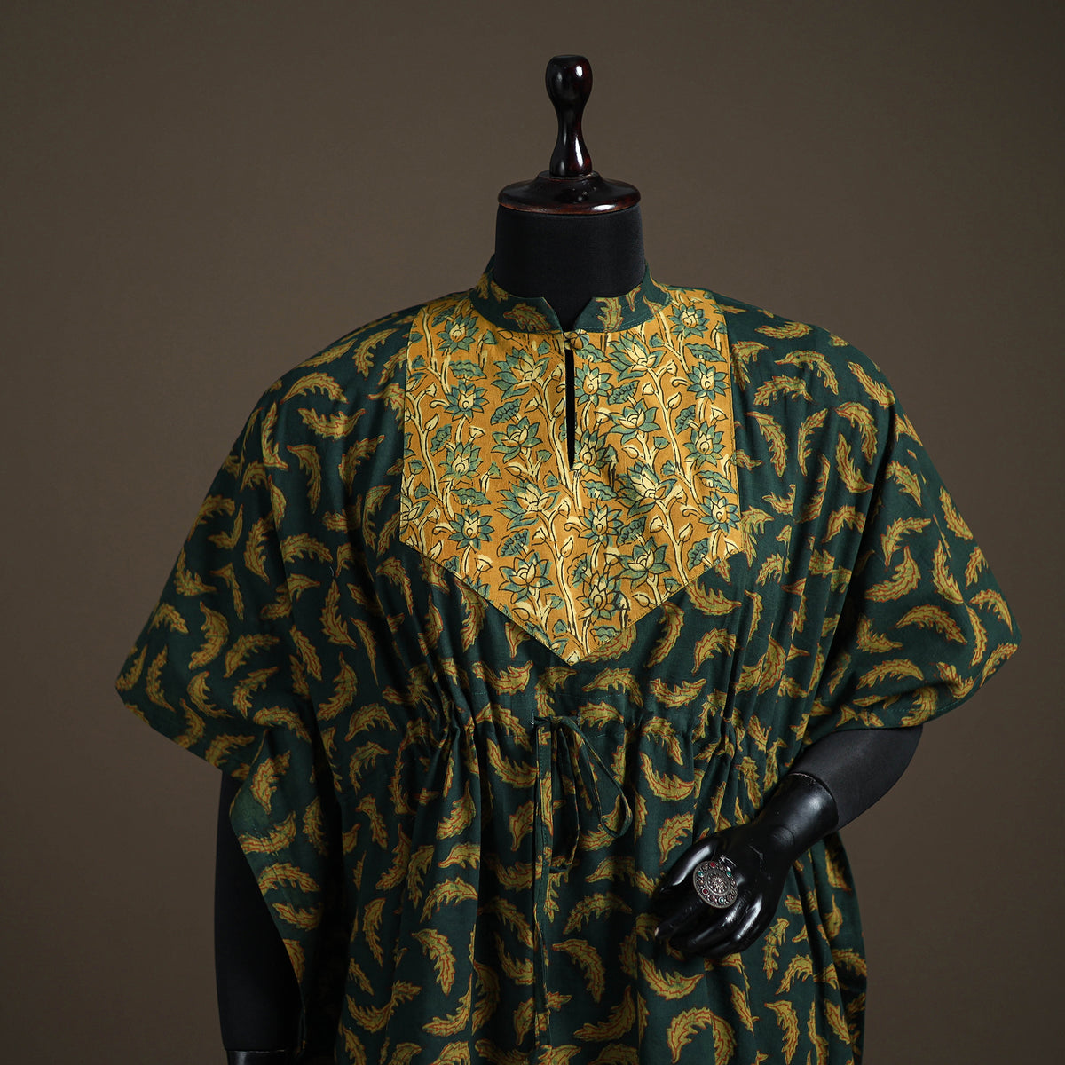 Akola Hand Block Print Natural Dyed Cotton Kaftan (Medium) 156