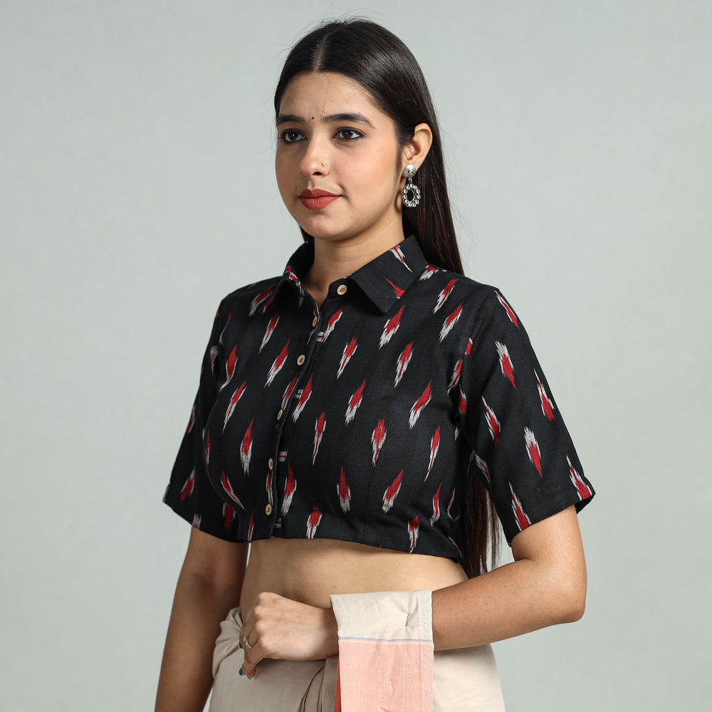 Black - Pochampally Ikat Cotton Stitched Blouse 25