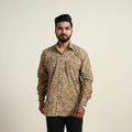 Beige - Pedana Block Print Cotton Kalamkari Shirt for Men