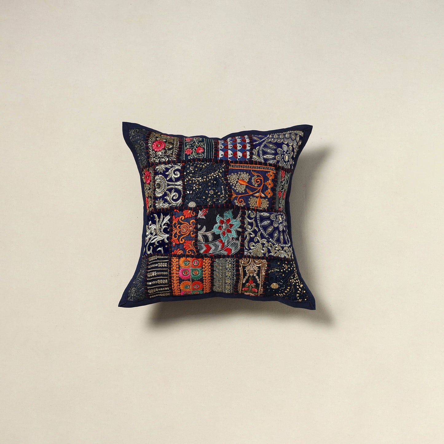 Khambadiya Patchwork Hand Embroidered Cushion Cover 10