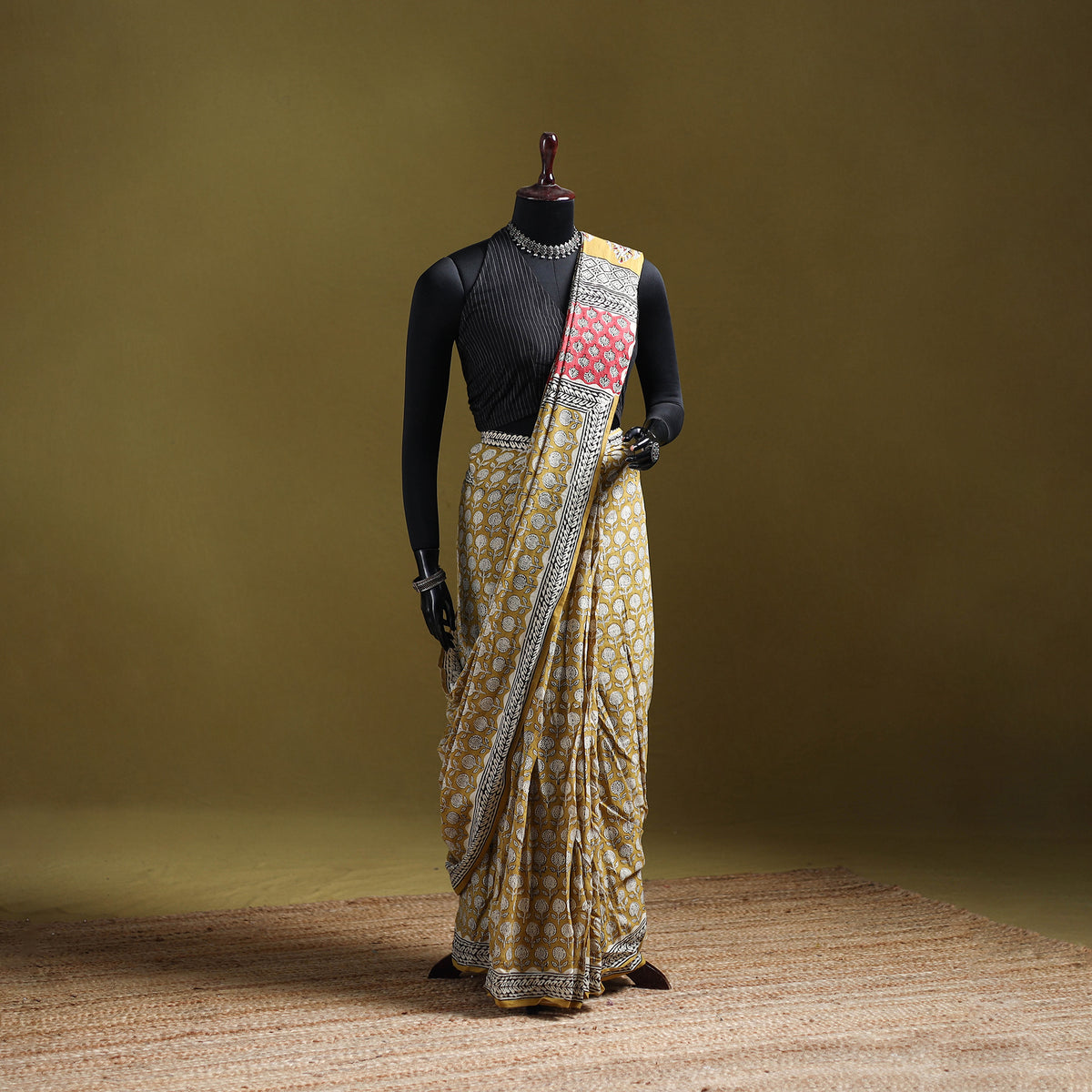 Bagru Hand Block Print Pure Mul Cotton Ready To Wear Saree 42