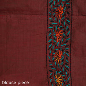Maroon - Bengal Kantha Hand Embroidery Silk Cotton Chapa Work Saree 73