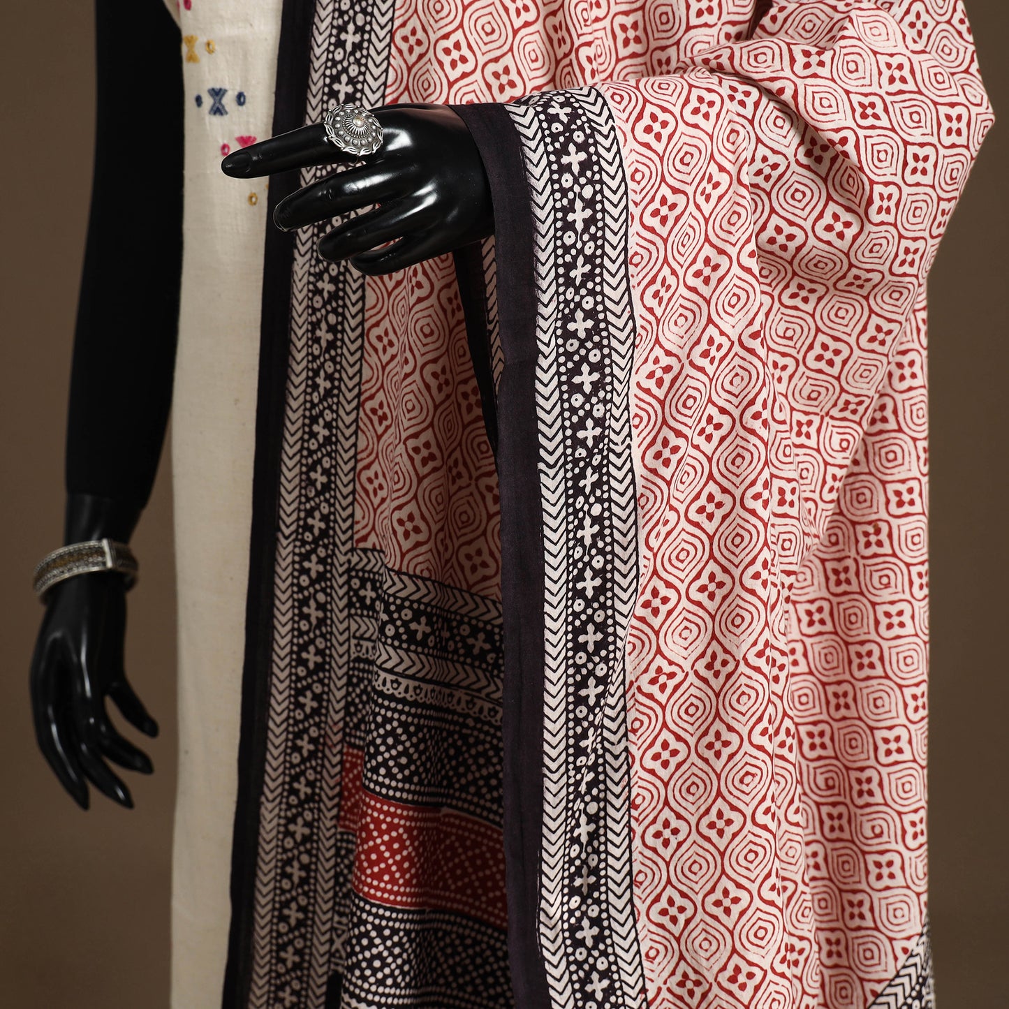 Beige Natural Dyed Cotton Block Print Bagh Dupatta