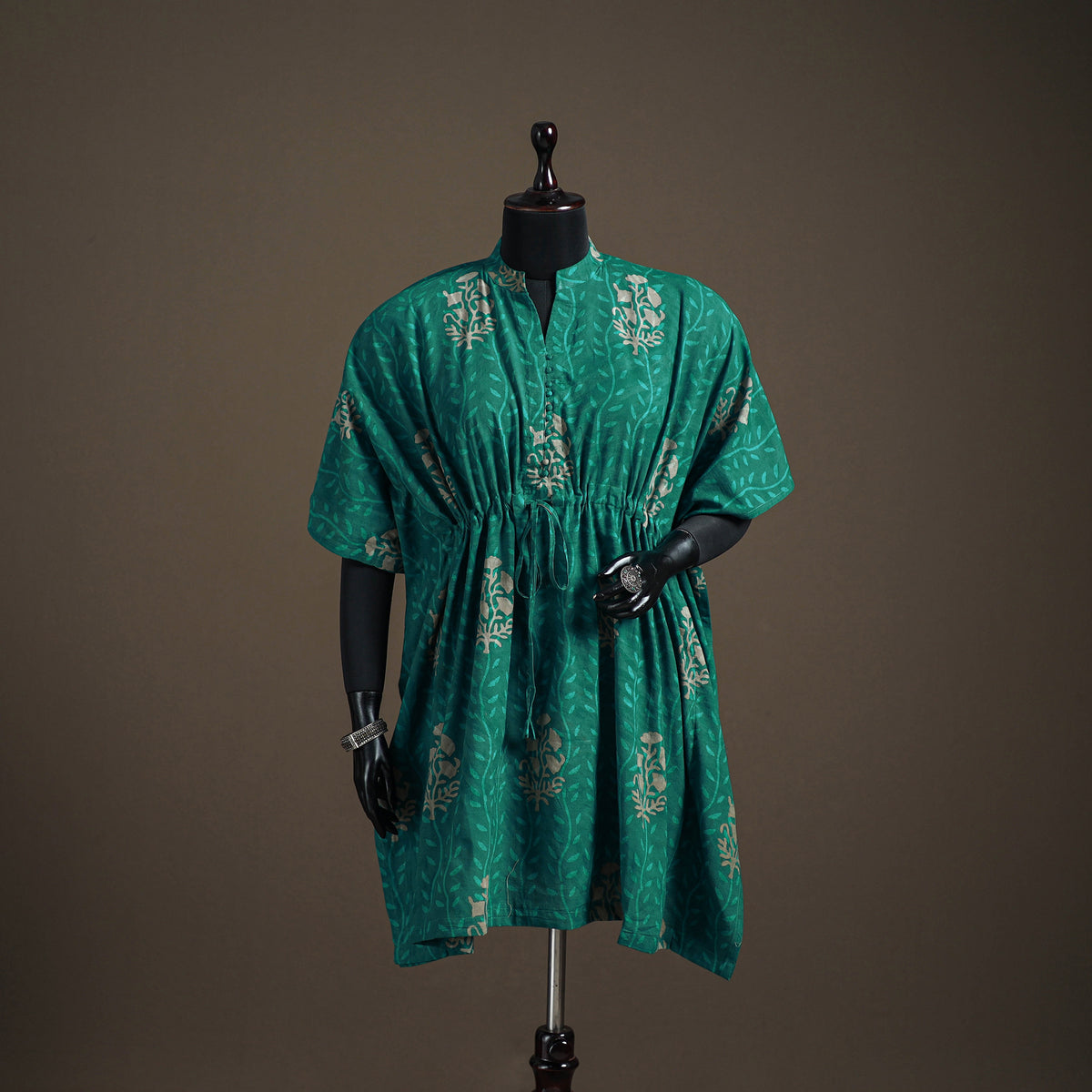 Akola Hand Block Print Natural Dyed Cotton Kaftan (Medium) 157