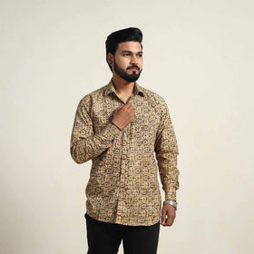Beige - Pedana Block Print Cotton Kalamkari Shirt for Men
