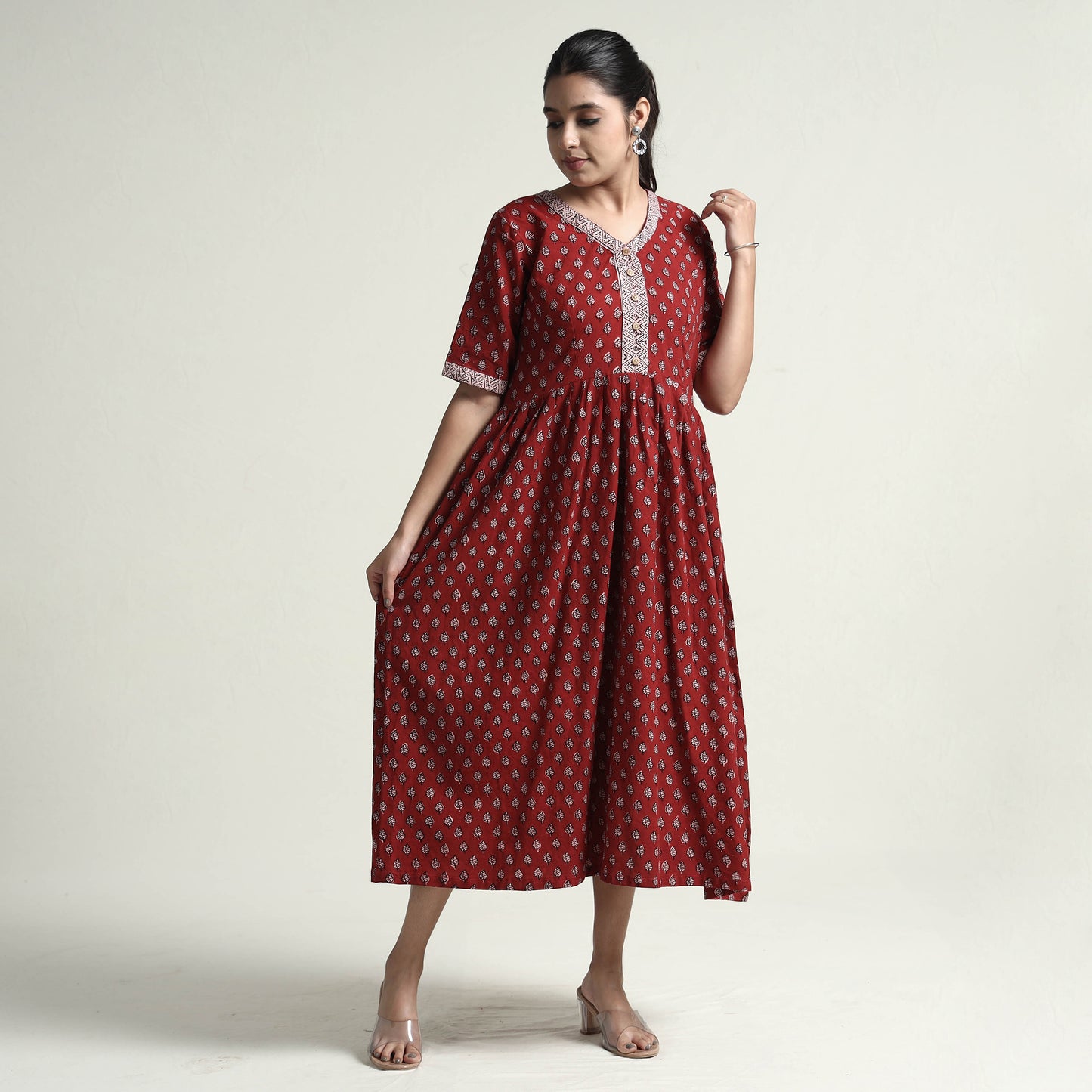 Red - Bagh Block Printed Cotton Dress