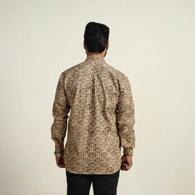 Beige - Pedana Block Print Cotton Kalamkari Shirt for Men