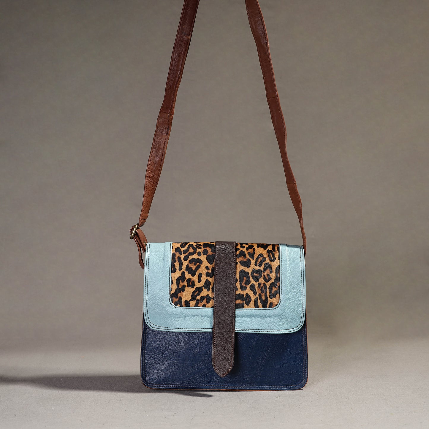 Blue - Handcrafted Fur Leather Sling Bag