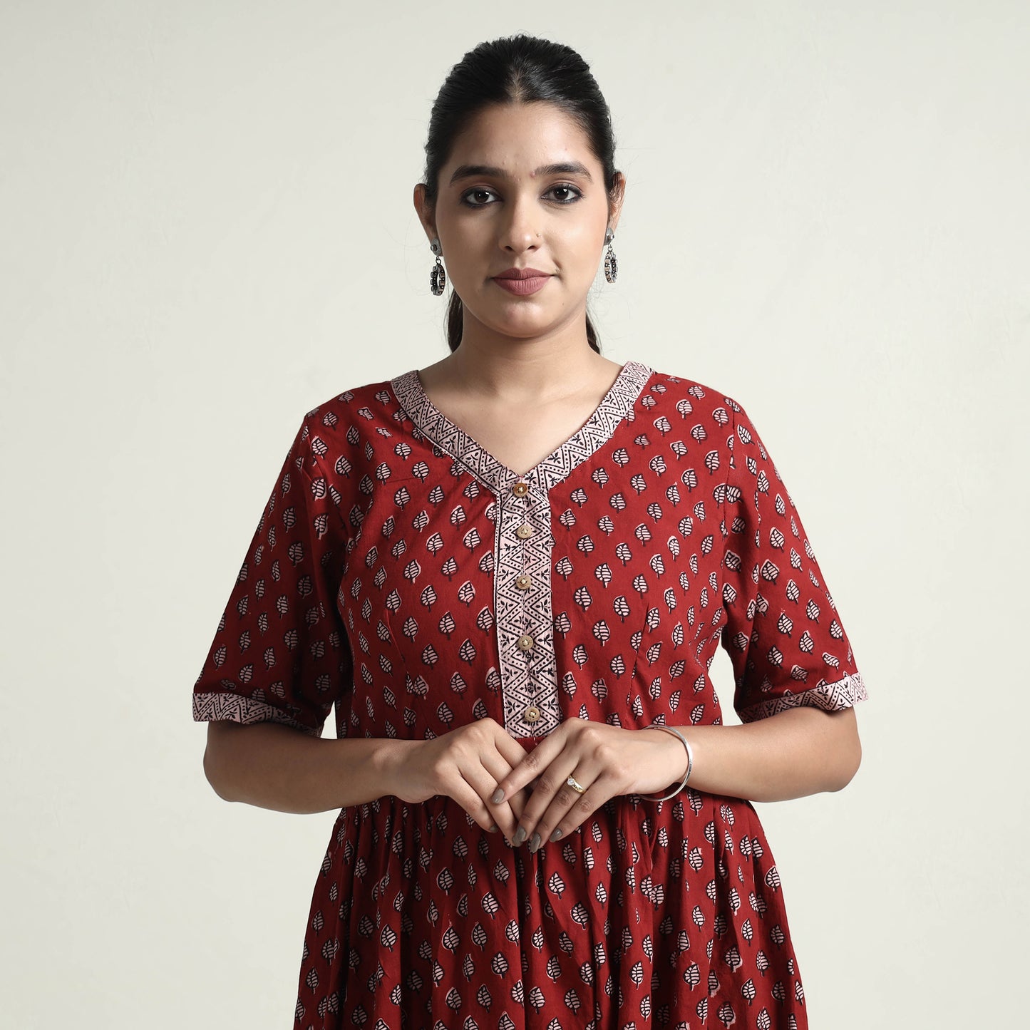 Red - Bagh Block Printed Cotton Dress