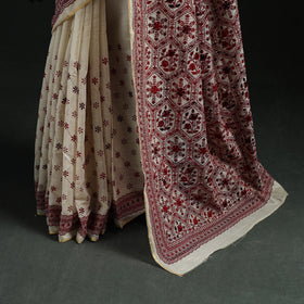 Bengal Kantha Hand Embroidery Silk Cotton Chapa Work Saree 74