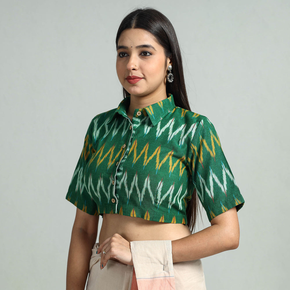 Green - Pochampally Ikat Cotton Stitched Blouse 24