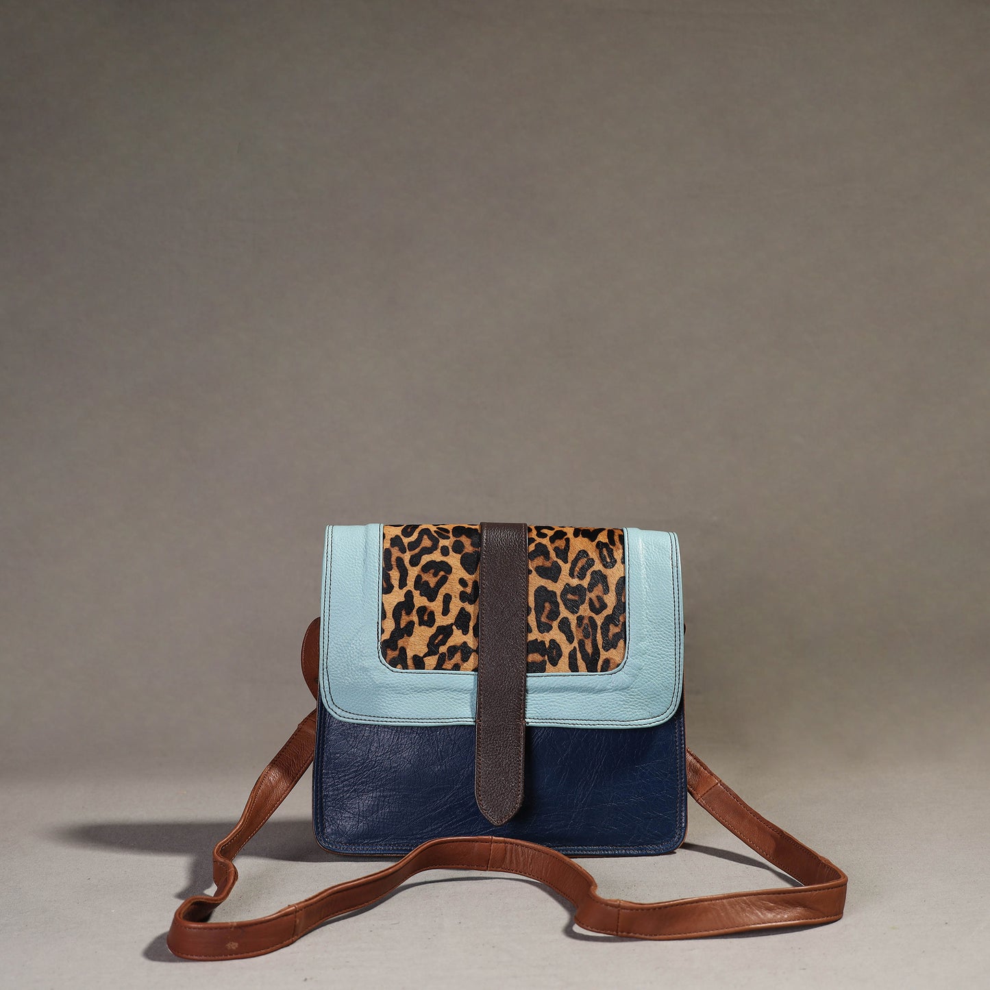 Blue - Handcrafted Fur Leather Sling Bag