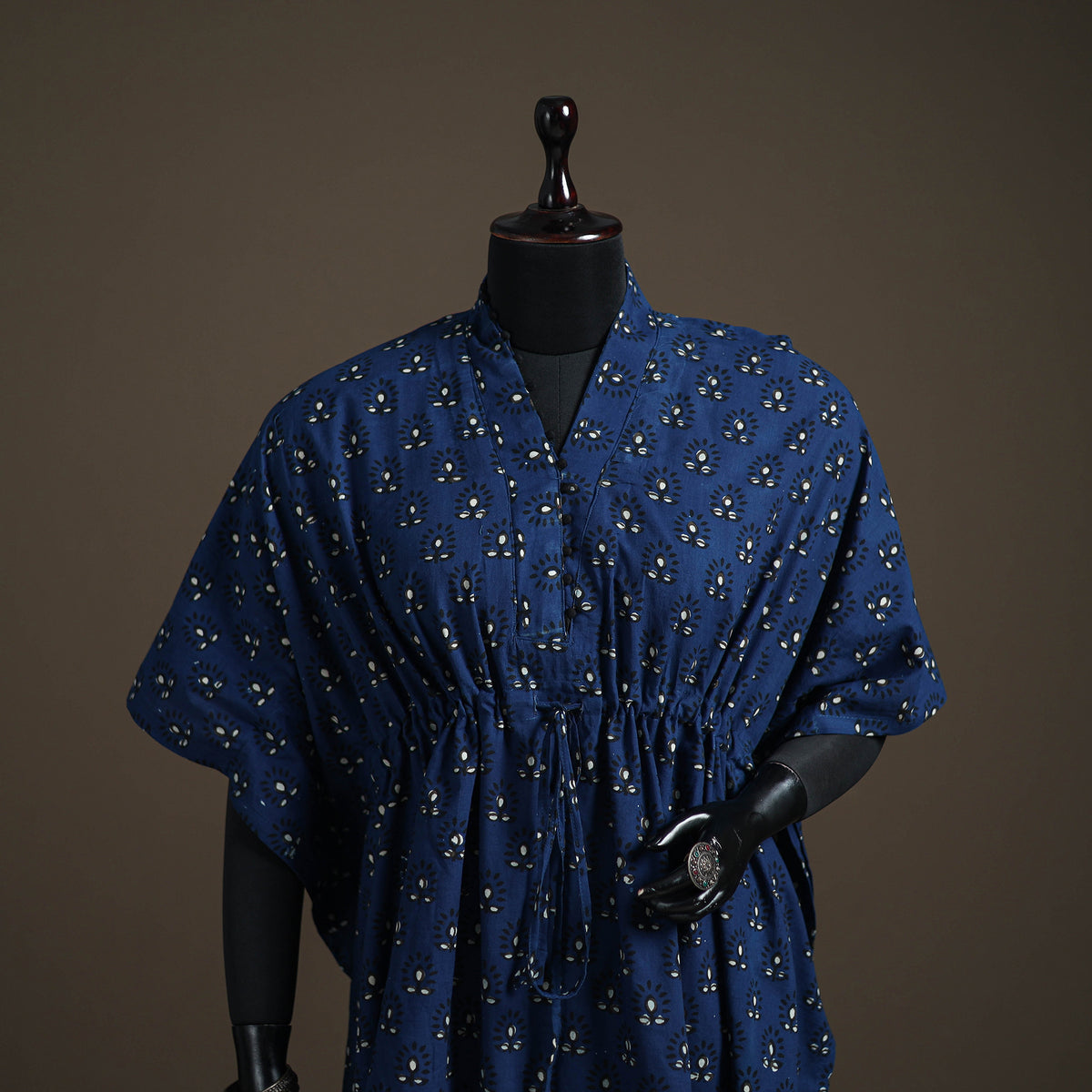 Akola Hand Block Print Natural Dyed Cotton Kaftan (Medium) 158